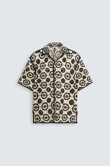TEXTURED CROCHET SHIRT - Black / White by Zara