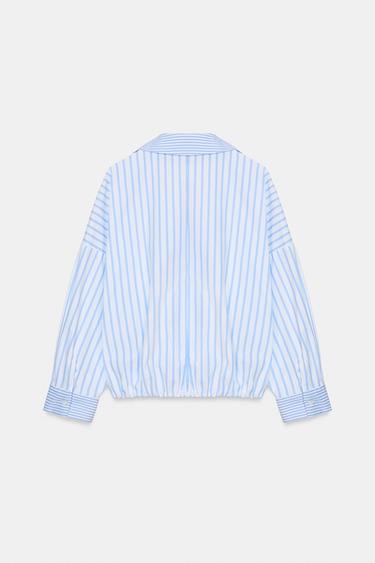 STRIPED PATCHWORK POPLIN SHIRT - Blue/White by Zara - Image 6