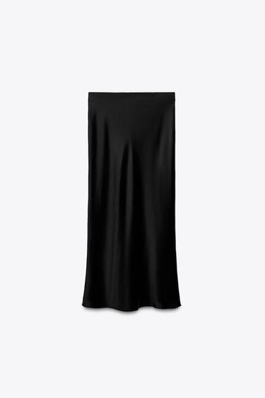 JUPE MI-LONGUE SATINÉE - Noir de Zara - Image 3