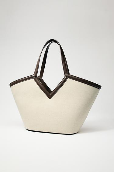 SAC SHOPPER COUPE CANVAS - Écru de Zara