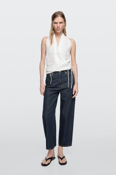 Zara Mid-rise wide-leg cropped jeans - Blue - Image 0