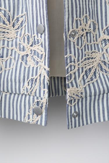 EMBROIDERED STRIPED BOMBER JACKET - Blue/White by Zara - Image 7