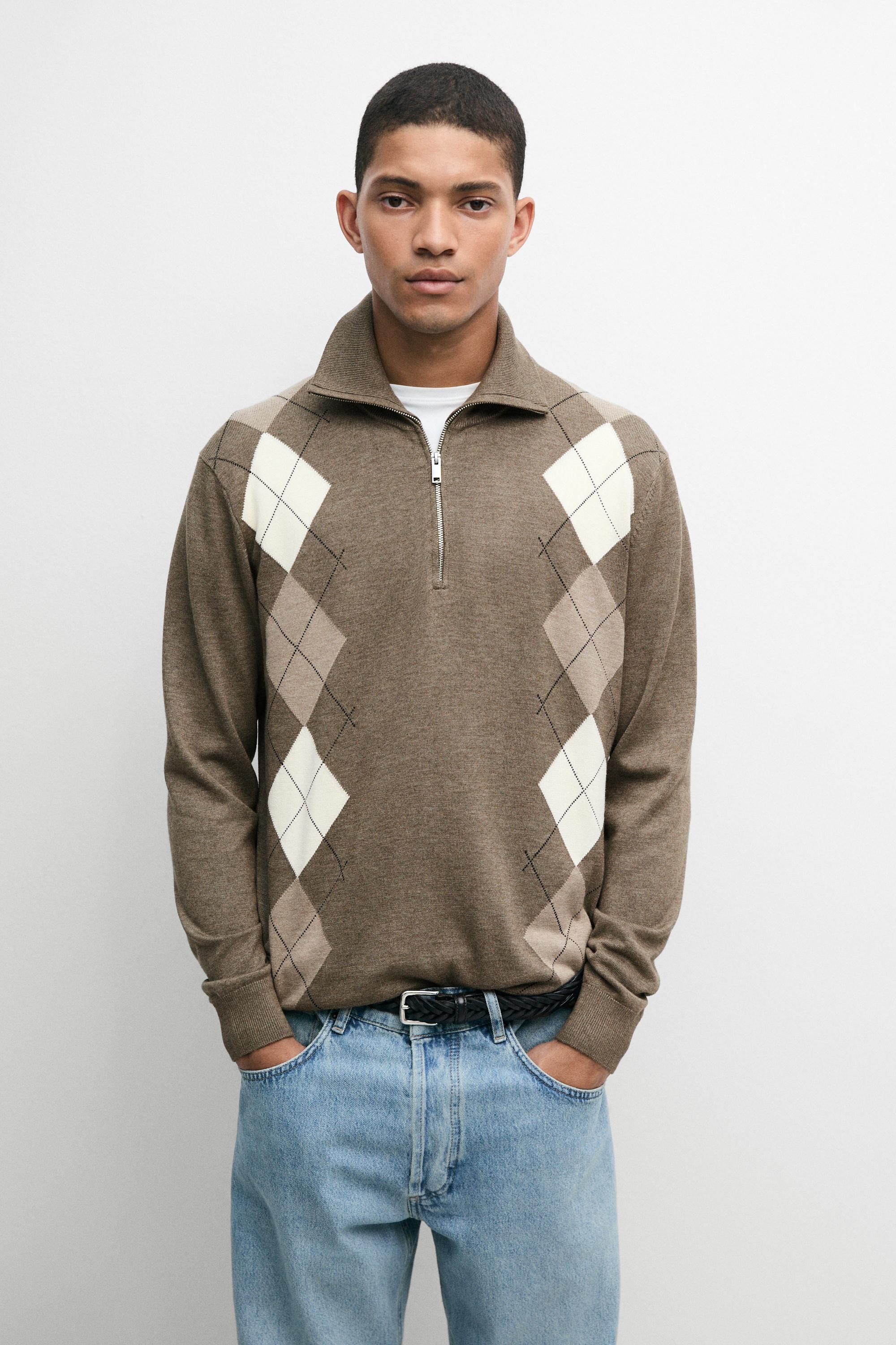 Argyle quarter-zip knit sweater