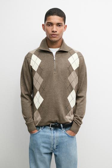Argyle quarter-zip knit sweater — 548 1