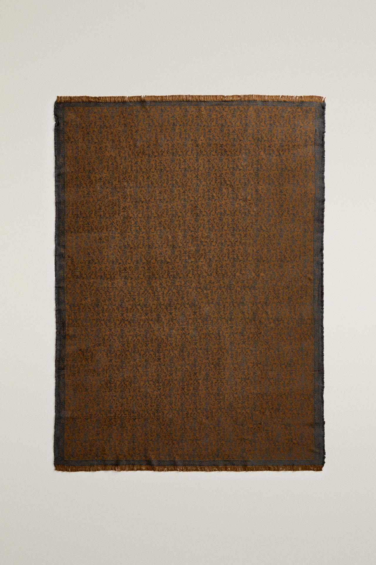 Wool jacquard fringe blanket — Ochre