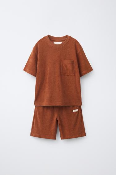 TOWELLING STRIPED T-SHIRT AND BERMUDA SHORTS SET - Tobacco by Zara - Image 0