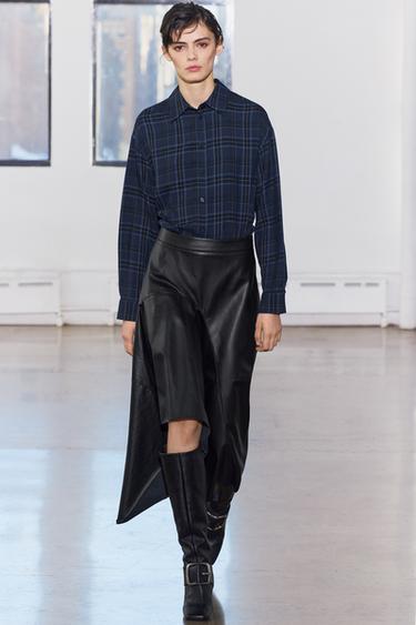 ZW COLLECTION ASYMMETRIC LEATHER EFFECT MIDI SKIRT - Black by Zara - Image 0
