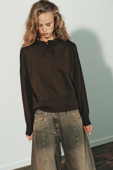 KNIT HOODIE - Brown by Zara - Image 1