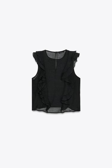 ÁO XUYÊN THẤU CÓ BÈO NHÚN - Màu đen từ Zara