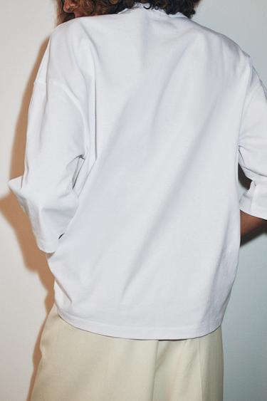 T-SHIRT RUSTIQUE MANCHES 3/4 - Blanc de Zara - Image 2