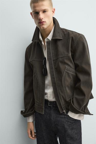 WASHED-EFFECT TOPSTITCHED JACKET - Brown by Zara - Image 5