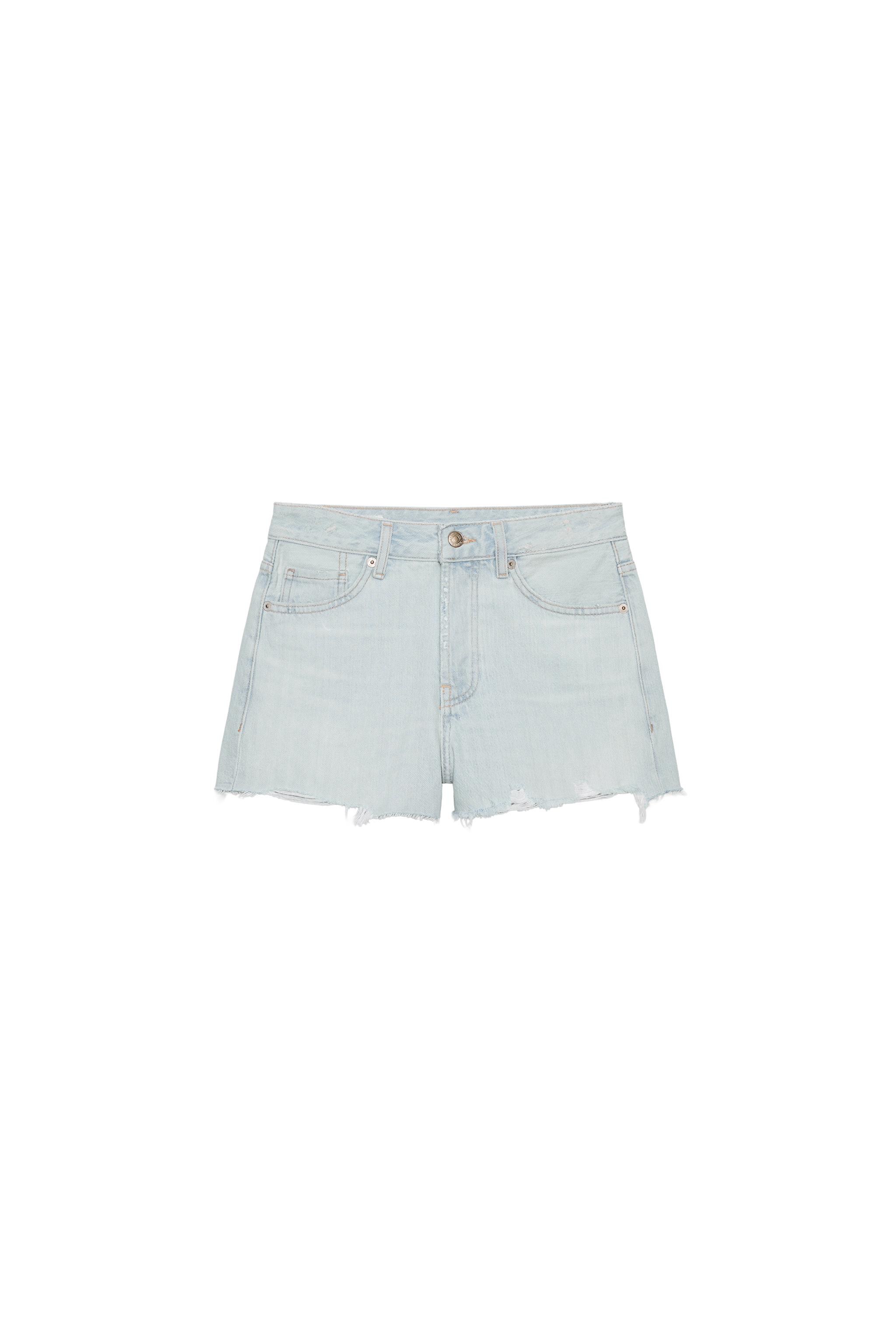 TRF RIPPED MID-RISE DENIM SHORTS - Light blue | ZARA United States