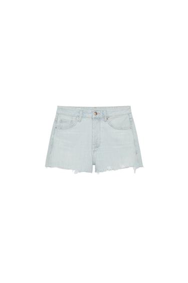 TRF MID-RISE RIPPED DENIM SHORTS - Light blue by Zara