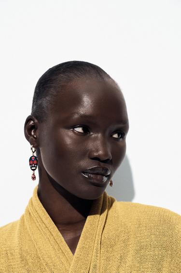 ENAMELED SKULL GEM EARRINGS - Golden by Zara