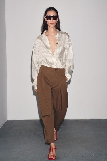 Zara ZW COLLECTION PLEATED PANTS WITH BELT LOOPS - Brown