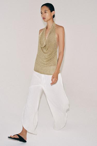 TOP EN MAILLE HALTER À FIL MÉTALLISÉ - Doré de Zara - Image 3