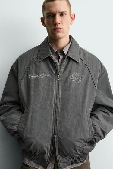 BLOUSON REMBOURRÉ STRUCTURÉ - Bleu / Gris de Zara - Image 4