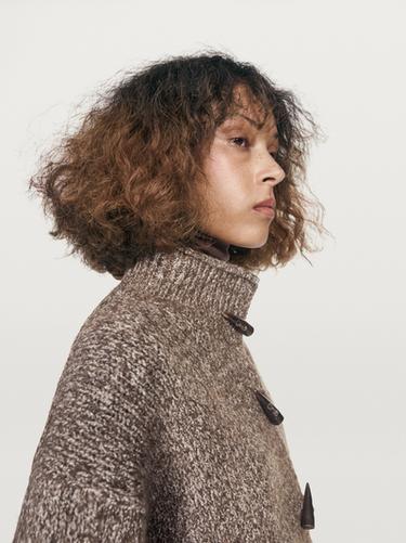 Cardigan en laine et en coton avec bouton corne - Chocolat de Zara