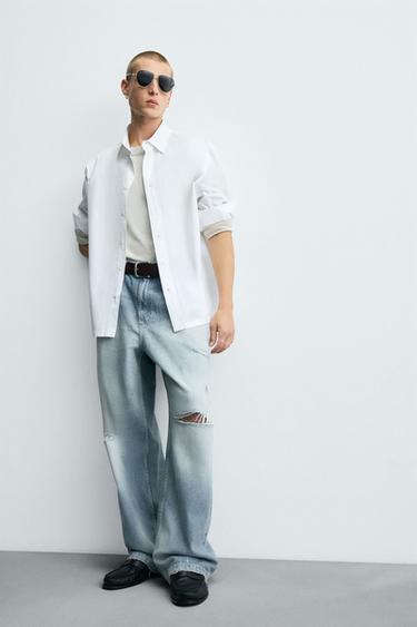 RIPPED BAGGY FIT JEANS - Light blue by Zara - Image 5