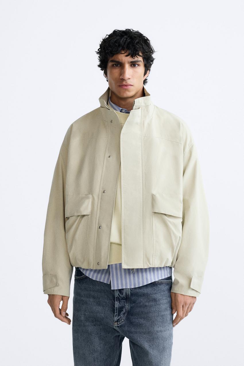 JACKET WITH RIBBED COLLAR - Ecru