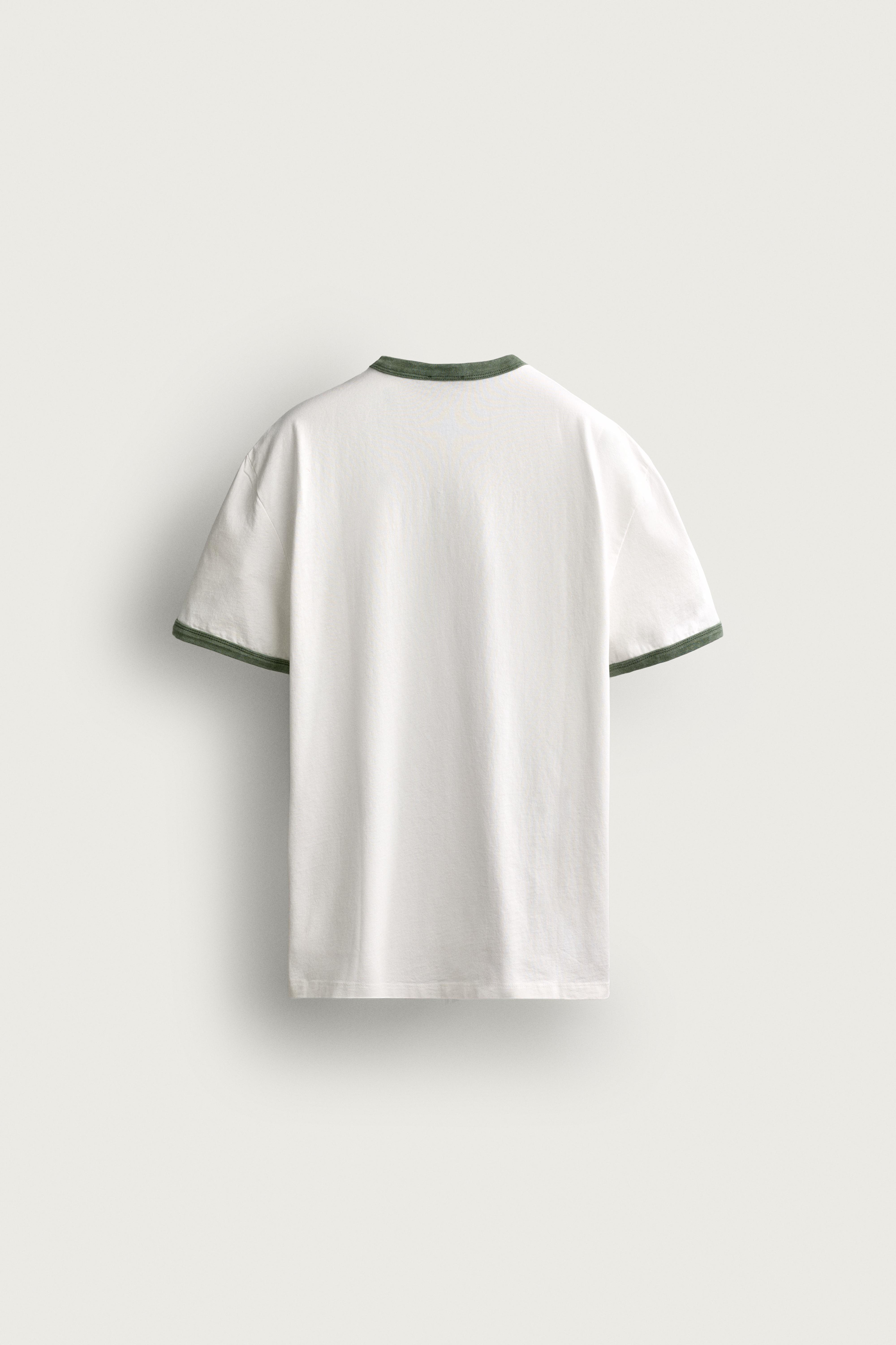 RINGER CONTRAST RIB TEXT T-SHIRT