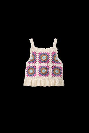 Zara RUFFLED CROCHET KNIT TOP - Multicolored - Image 0