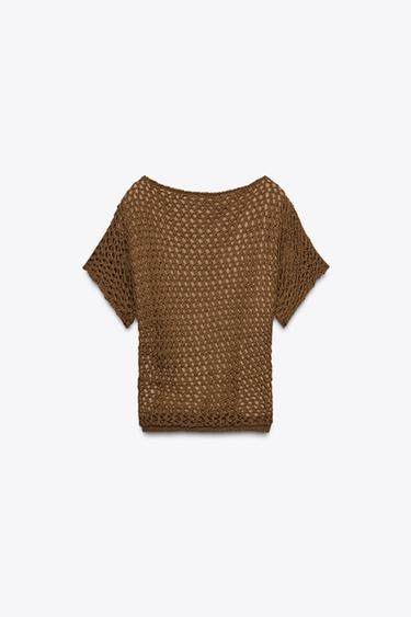 CROCHET KNIT TOP - Brown by Zara - Image 6