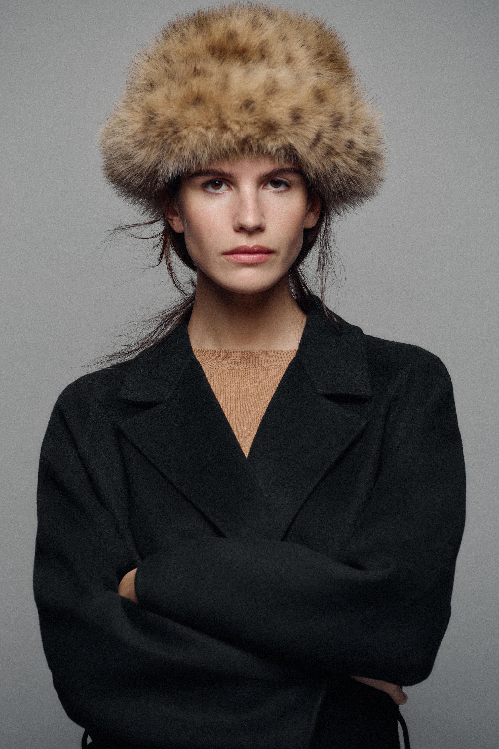 Faux Fur Print Hat by Zara