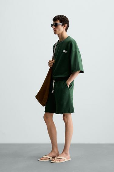 PATCH JOGGER BERMUDA SHORTS - Green by Zara