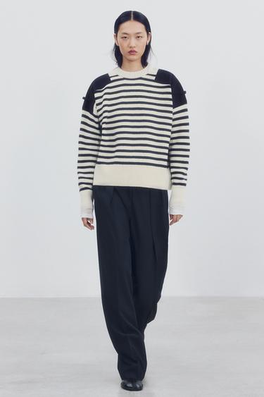 WOOL SWEATER WITH CONTRAST SHOULDERS — striped 2