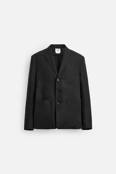 LIMITED EDITION 100% LINEN RELAXED FIT SUIT BLAZER - Black by Zara