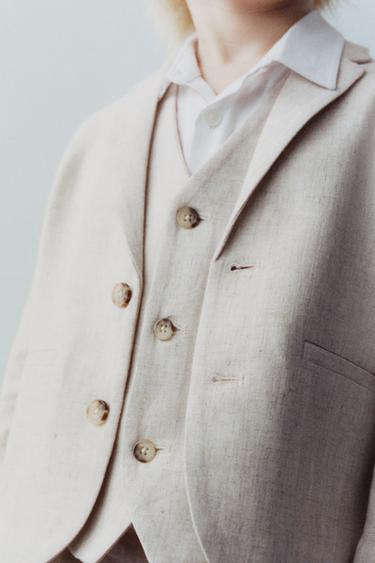 Zara LINEN BLEND SUIT JACKET - Light beige