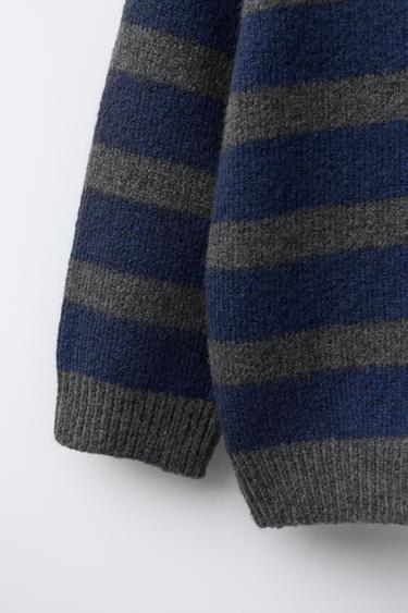 CONTRAST STRIPED KNITTED POLO SHIRT - Blue grey by Zara - Image 3
