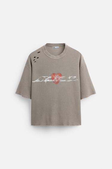 CAMISETA PUNTO CUADRILLÉ ROTOS - Rosa tiza de Zara