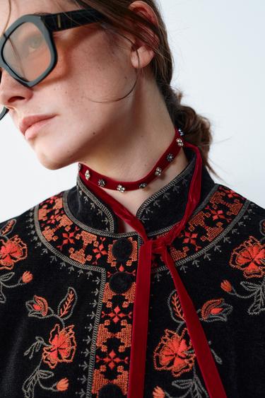 VELVET RHINESTONE CHOKER — Dark red 1