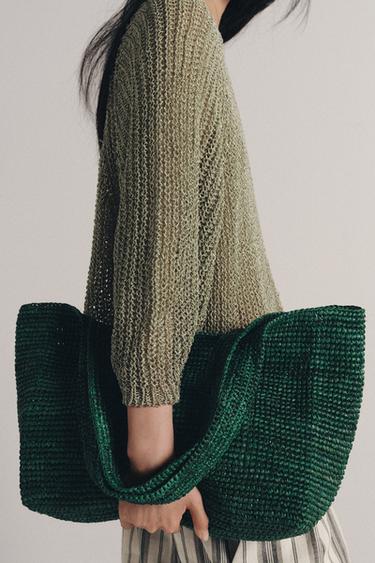 RAFFIA TOTE BAG - Green by Zara - Image 1