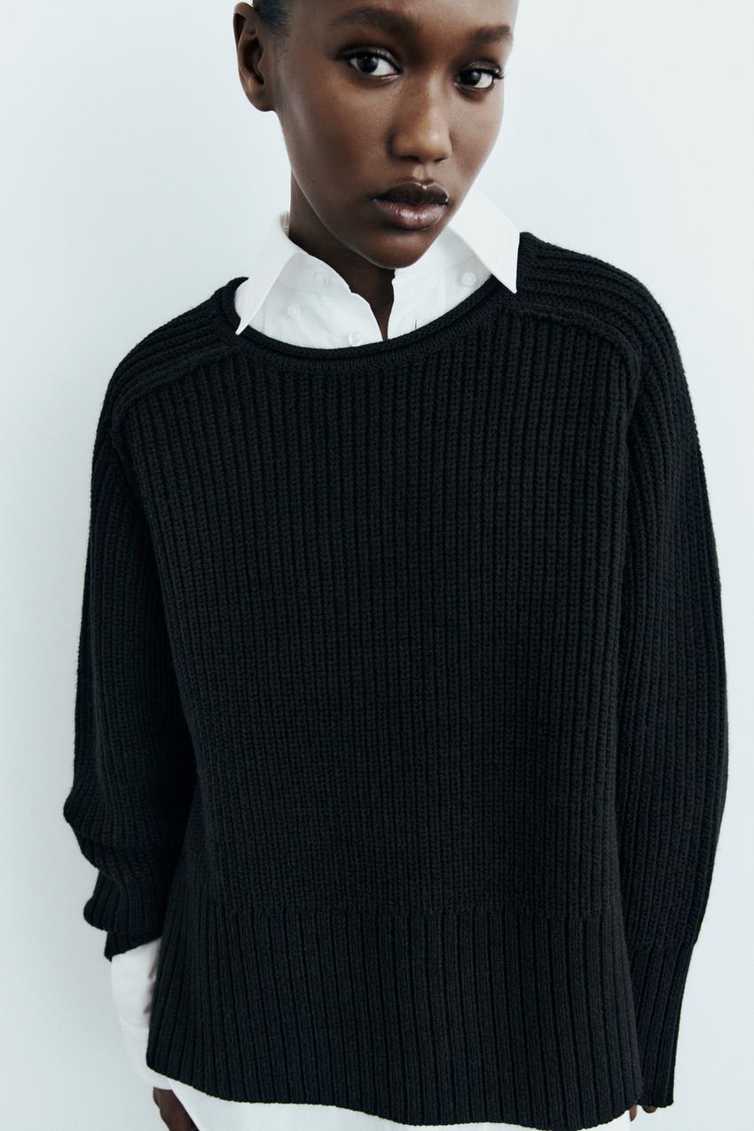 RIBBED KNIT SWEATER - Black