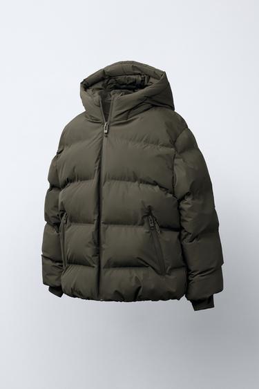 WATER REPELLENT LABEL PUFFER COAT — Brown / Taupe 1