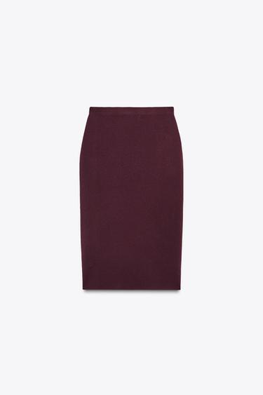 PLAIN KNIT MIDI SKIRT - Burgundy by Zara - Image 5