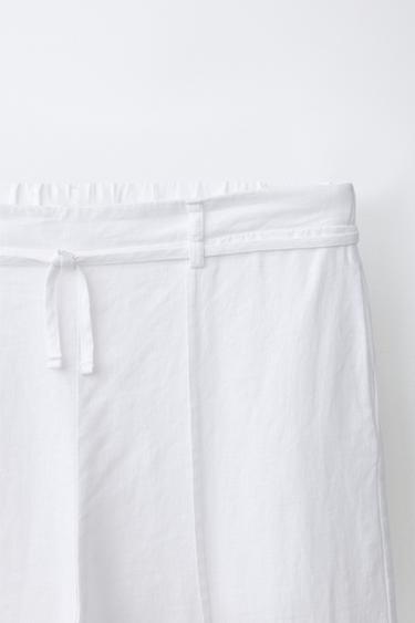 PANTALON WIDE LEG À CORDON AVEC LIN - Blanc cassé de Zara - Image 2