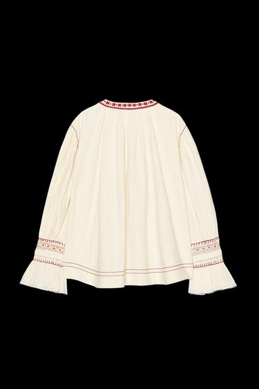 ZW COLLECTION EMBROIDERED SHIRT - Ecru / Maroon by Zara