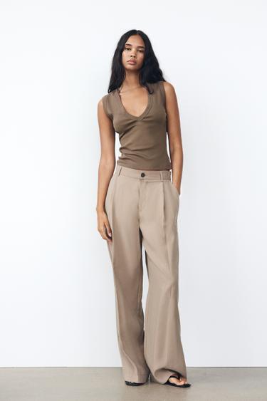 PANTALON PLI - Marron / Taupe de Zara