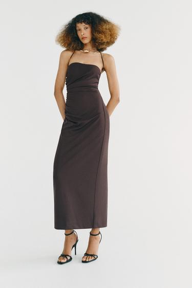 VESTIDO MIDI GARGANTILHA - Marrom da Zara