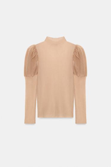 SEMI-SHEER PUFF SLEEVE KNIT TOP - Pale pink by Zara - Image 6