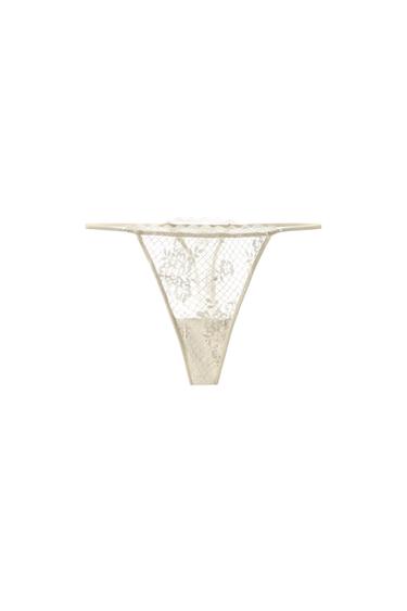 TANGA ENCAJE - Crudo de Zara