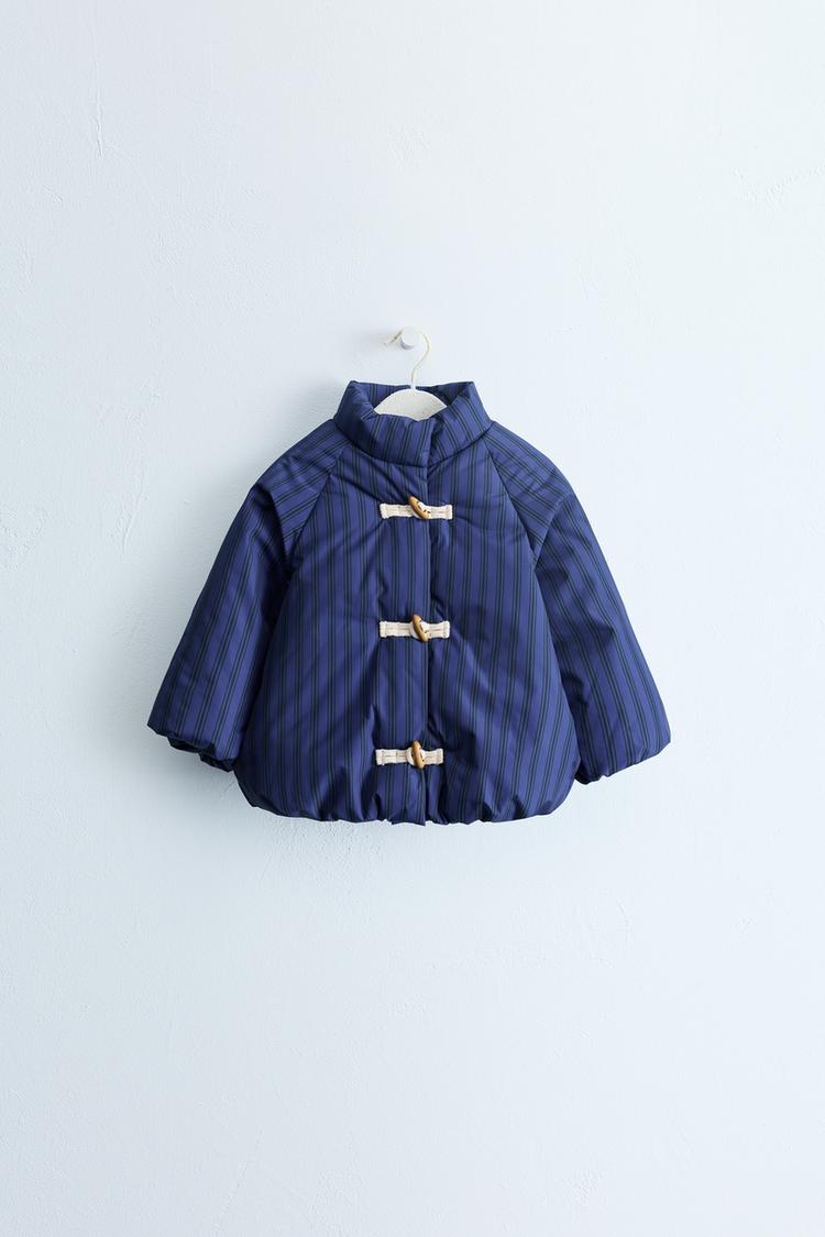 ZARA TIMELESS - Abrigo a rayas con capucha desmontable y cierre frog 2