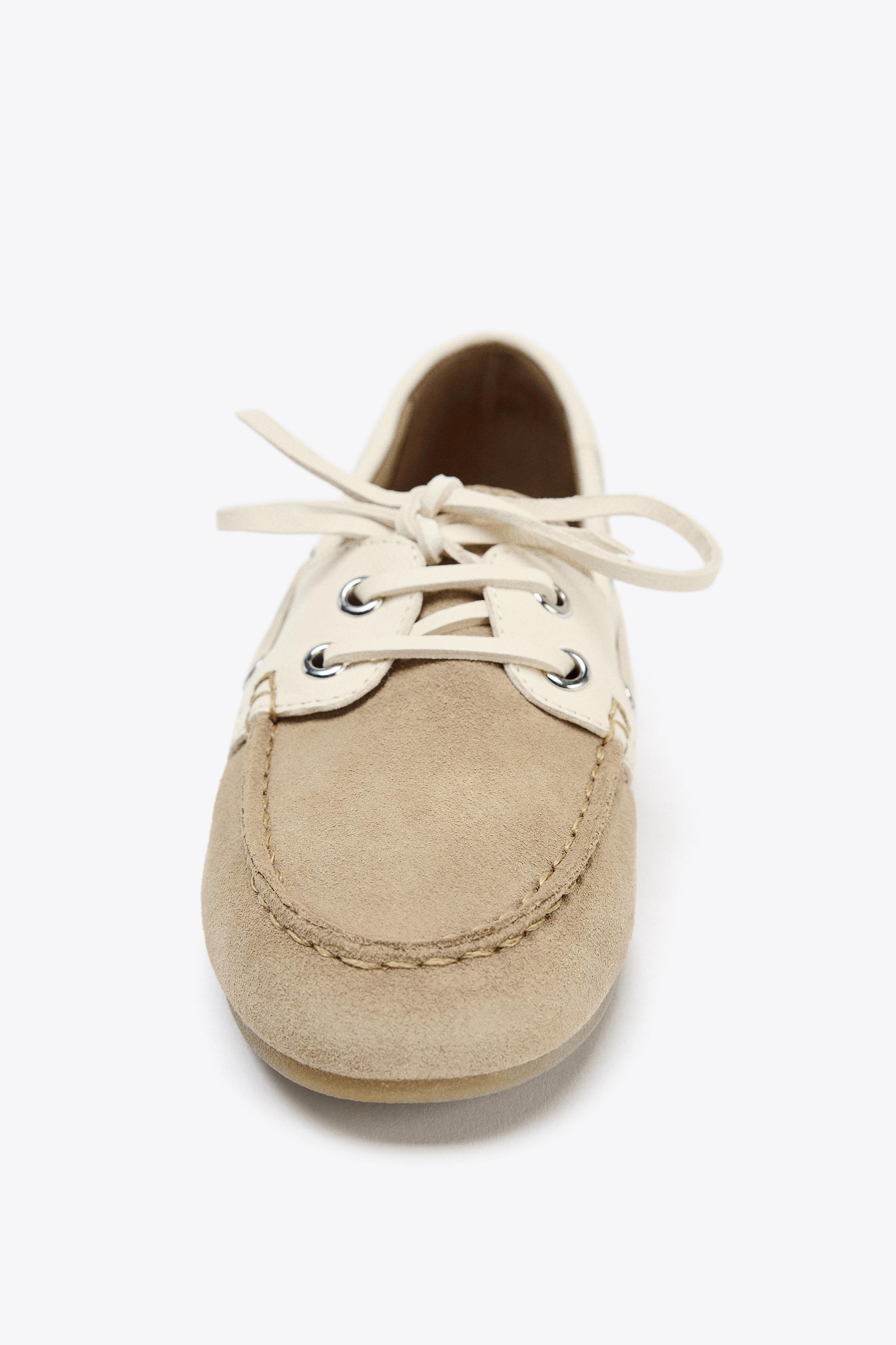 COMBINED SUEDE LACE-UP LOAFERS - Off White | ZARA United States