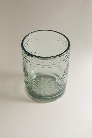 AKRYLGLAS MED BLOMSTERDESIGN - blågrøn fra Zara