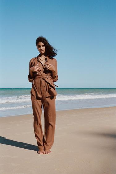 PANTALÓN RECTO CON LINO - Terracota de Zara