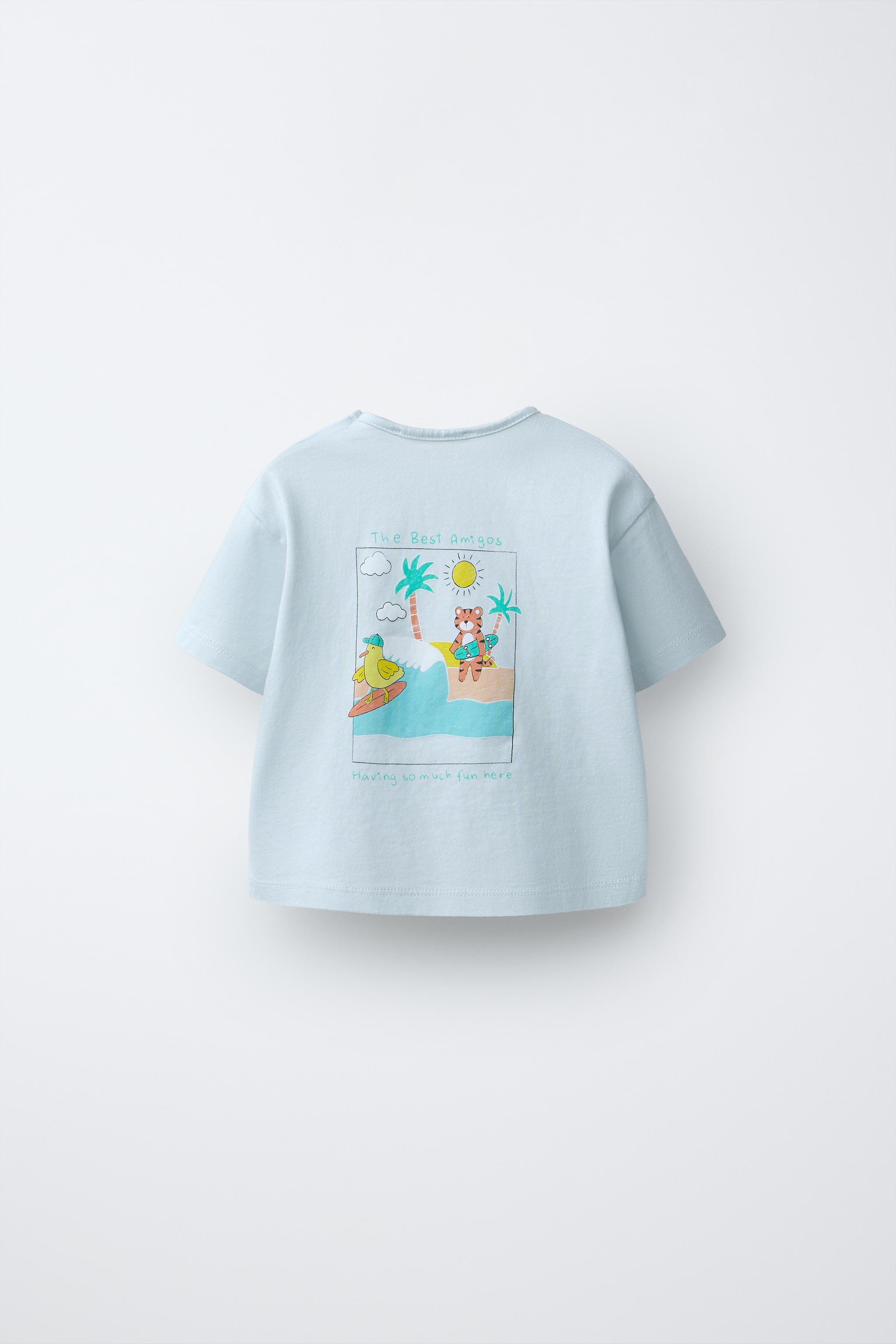 SURF ANIMALS PRINT T-SHIRT — Pastel blue